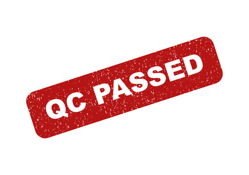 Red grunge rubber stamp with the text qc passed on a rectangular shape