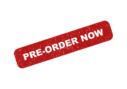 Red grunge rubber stamp with the text pre-order now for retail shops
