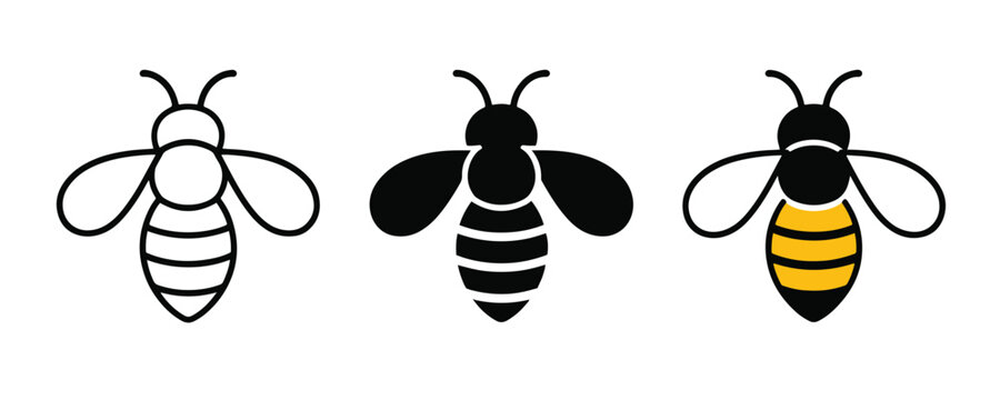 Bee icon set, honeybee vector illustration, bumblebee symbol design, flat insect graphic | Honeybee vector collection, bee sign design, insect graphic element, bumblebee illustration |