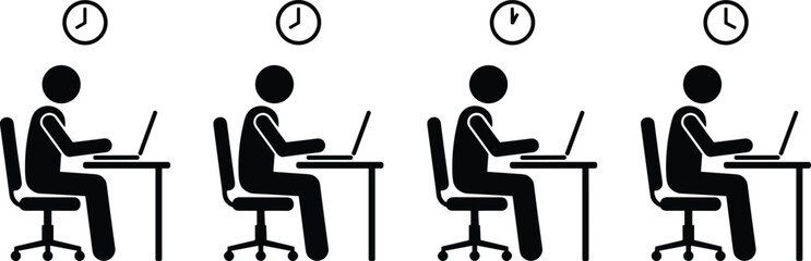 Fototapeta premium Set of icons showing a person working on a laptop at different times of the day