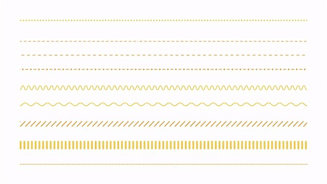 Set of yellow decorative sewing stitch patterns and border lines