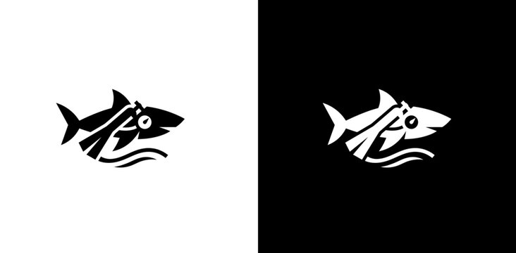 Shark Logo with Compass and Scuba Diving Gear Design