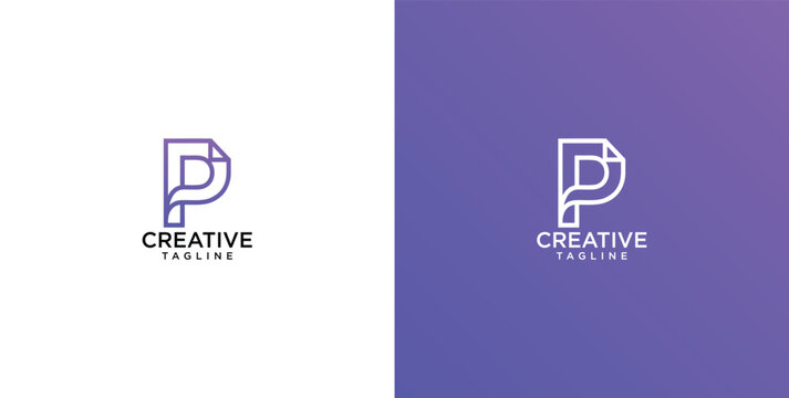 Modern letter P document fold line art logo design template for business identity