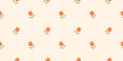Obraz premium Ditsy floral vector background with delicate red blossoms. Repeating botanical design perfect for vintage textile prints, romantic wallpaper, pastel fabric, and elegant decor.