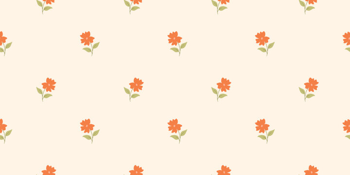 Ditsy floral vector background with delicate red blossoms. Repeating botanical design perfect for vintage textile prints, romantic wallpaper, pastel fabric, and elegant decor.
