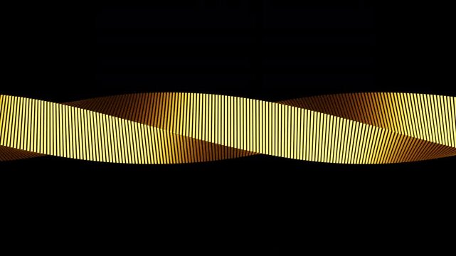 Golden flat ribbon twist rotating slowly. Seamless loop background.