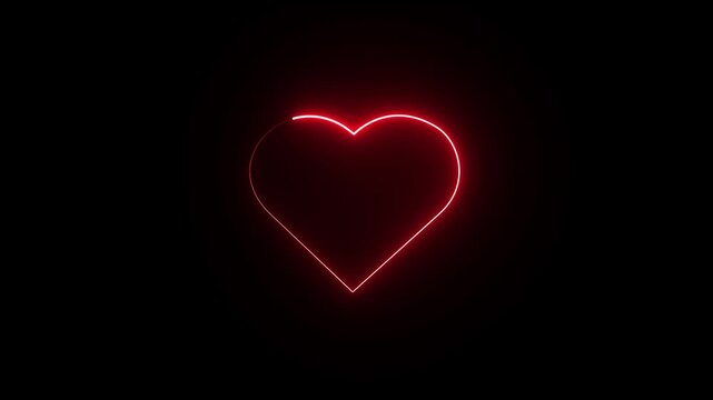 neon red heart beat with love icon animation on a black background 4k video.