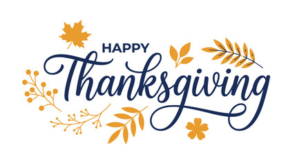 Happy thanksgiving typography design with golden autumn leaves and branches for holiday celebration greeting card Vector © ayesha