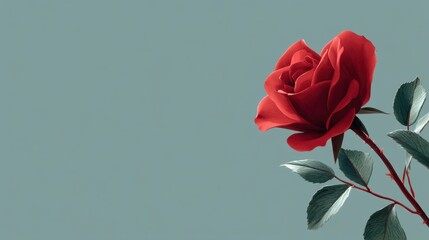 Fototapeta premium A rose flower against grey background for happy rose day, valentine week and love celebration illustration.