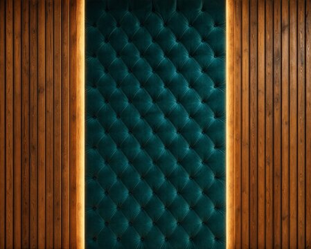 Tufted velvet panel with wooden slat wall background interior design element texture diamond pattern upholstery