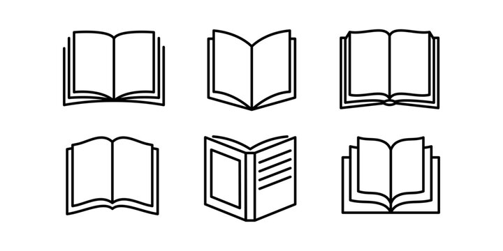Open Book Line Icon Set for Literature and Study