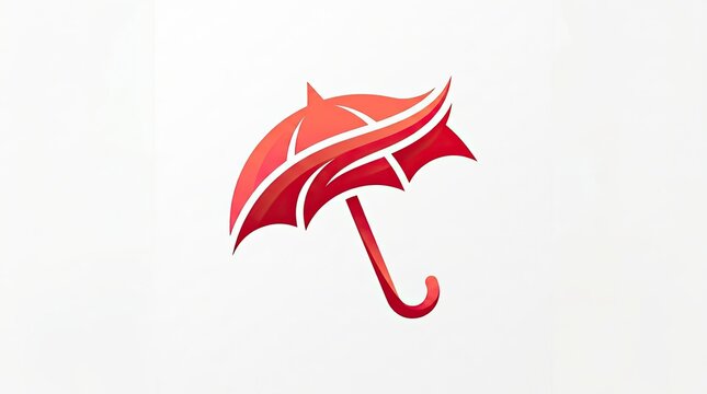 Abstract Modern Red Gradient 3D Ribbon Umbrella Logo Icon Vector Illustration
