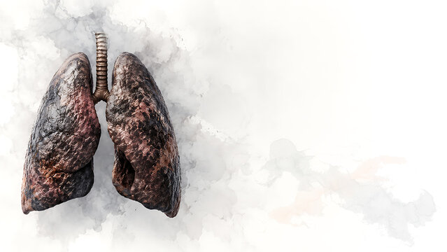 Medical 3D illustration of heavily damaged and diseased human lungs background is perfect for medical presentations, smoking cessation campaigns, and healthcare projects