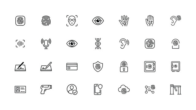 Collection of security and biometric authentication icons on transparent background