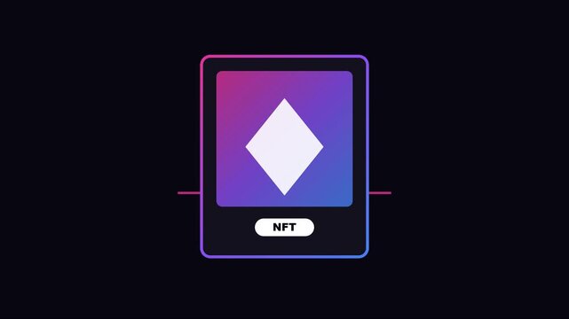 Nft digital asset card animation with gradient diamond for cryptocurrency and blockchain technology projects 4k