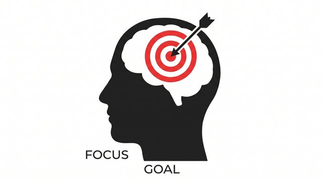 Focused mind with target goal concept with depicts human head silhouette target arrow brain brain symbolizing focus concentration productivity illustration inspiration with achievement