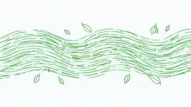 Delicate green vine pattern with leaves gently flowing in a seamless animated loop with subtle texture