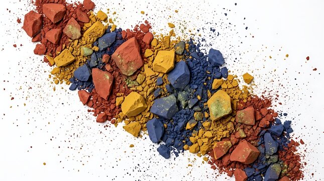 Colorful crushed stones and mineral fragments arranged in an abstract pattern