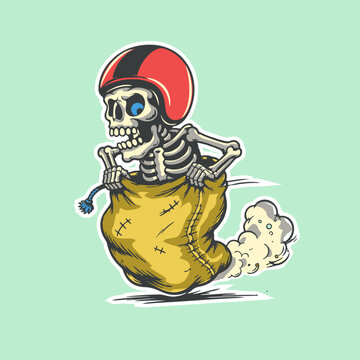 Skeleton sack race illustration for Independence Indonesia