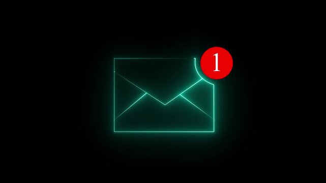 Glowing green neon message notification icons on a dark background, indicating chat alerts and unread messages. The concept is chat communication motion graphic
