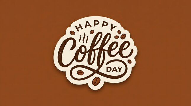 Happy coffee day lettering design with coffee beans on brown background