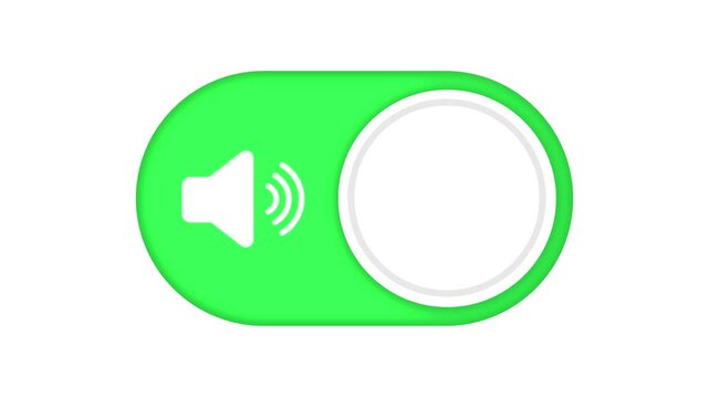Animated sound volume toggle switch button turning on and off mute audio settings. Clean UI graphic element on isolated white background for mobile app design.