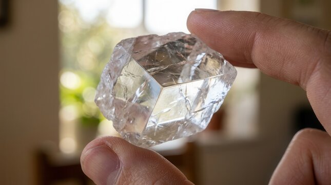 A Raw Calcite Crystal Held in Hand
