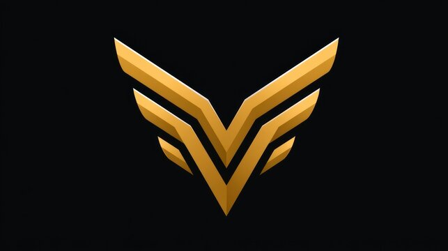 Golden metallic emblem with angular wings set against a dark background, exuding a sleek, modern design