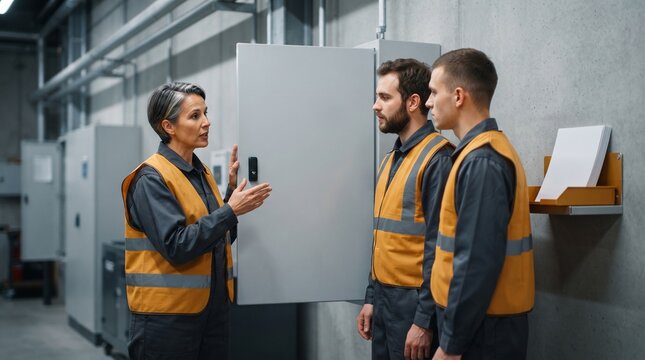 Maintenance lead explains secure habits at an industrial cabinet bay