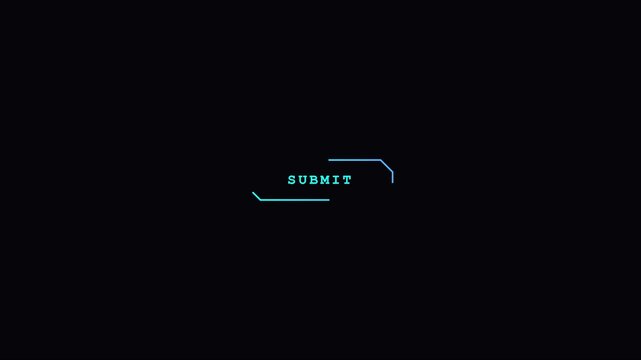 Submit button ui interface with minimalist neon glowing frame for digital technology and web application projects animation 4k