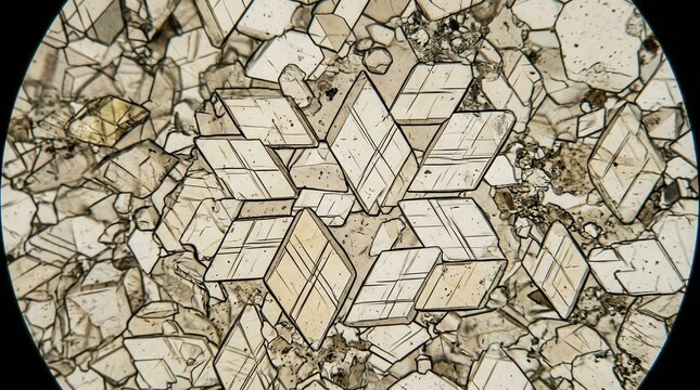 Intricate Crystalline Lattice Structure Under Microscopic Observation: A Detailed Petrographic Analysis of Mineral Formations