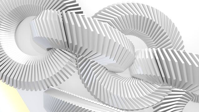 Abstract White 3D Geometric Interlocking Chain Structure