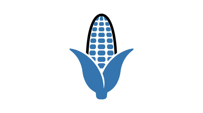 Stylized yellow corn cob icon and green leaf husk vector illustration representing organic maize plant agriculture logo design symbol for healthy vegetable food starch and farm crop emblem.