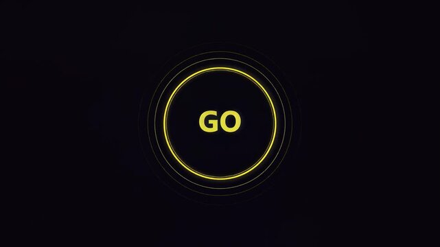 Glowing yellow go button animation on a black background