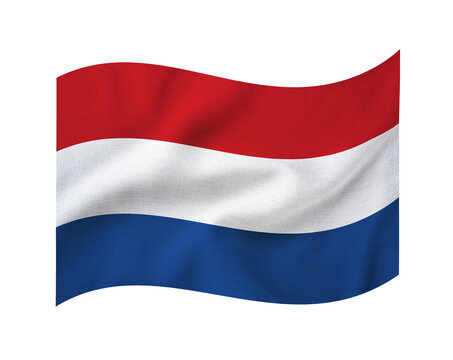 Waving flag of Netherlands on transparent background. Netherlands national tricolor fabric banner with detailed texture