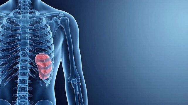 3D Medical Illustration of Human Spleen Anatomy on Blue Background