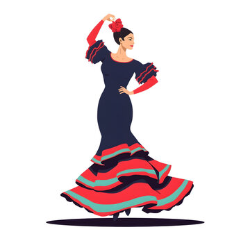 Girl dancing flamenco Spanish dancer in ruffled dress vector illustration