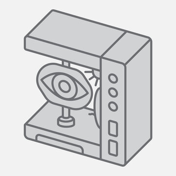 Vision testing machine isometric icon, optometry concept. Vector graphics. Eye examination, tool sign with outline style icon for mobile or web design.