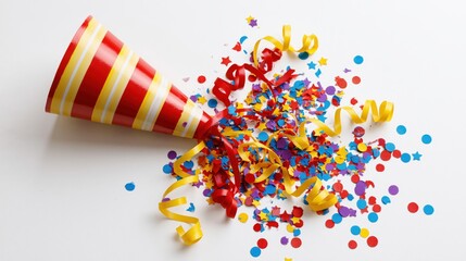 Obraz premium The Party Hat and Confetti Celebration bursting with Colorful Ribbons and Joy