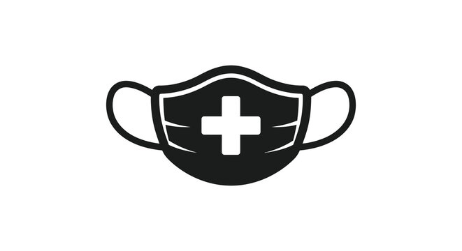 Medical Face Mask Silhouette With White Cross Icon On Transparent Background