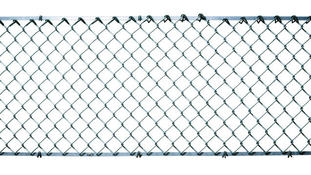 Galvanized metal chain link fence with diamond pattern, isolated on transparent background