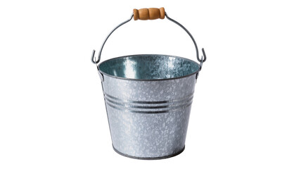 Galvanized metal bucket with wooden handle, isolated on transparent background © Sorin
