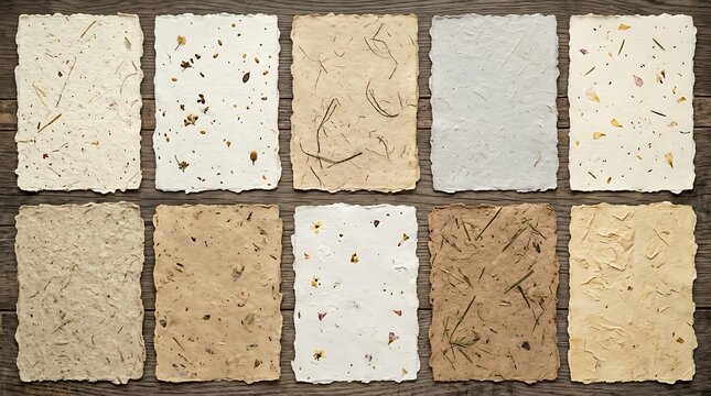 Collection of Ten Textured Handmade Paper Sheets with Natural Inclusions