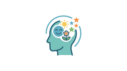 Positive Mindset Concept: Happy Brain, Sunshine, Flower, Stars © Tangkithunderabang