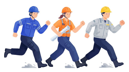 Obraz premium Diverse Team of Industrial Workers and Engineers Running Forward Together