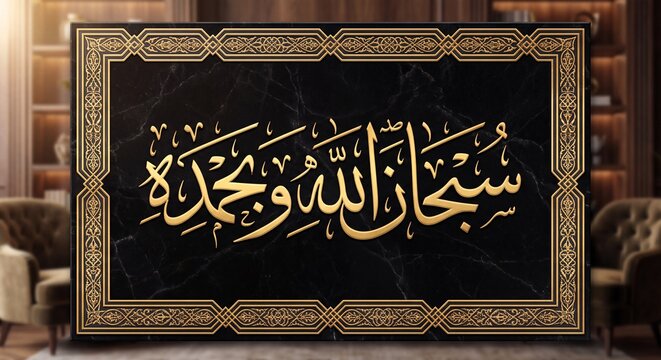 Arabic Calligraphy Gold Script Black Marble Plaque