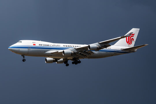 Air China cargo plane at airport. Air freight shipping. Aviation and aircraft. Air transport. Global international transportation. Fly and flying.