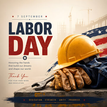 Labor day hard hat worker with tools graphic