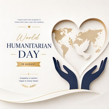 World humanitarian day illustration with hands holding globe heart