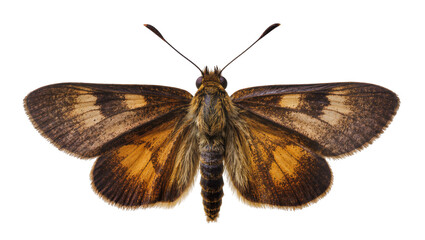 Brown and orange patterned moth with antennae, isolated on transparent background © Sorin